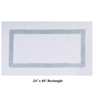 White and Blue Cotton Reversible Bath Rug Set