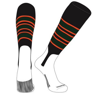 PEAR SOX OTC Baseball Softball Stirrup Socks (C, 7in) Black, Orange, Forest Green (L)