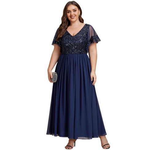 Navy Blue Mother Of Bride Formal Dress With Leaf sequined Em01583 14 Target