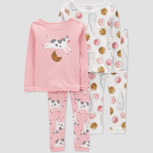 Carter s Just One You Toddler Girls 4pc Long Sleeve Cow Pajama Set Pink white 5t Target