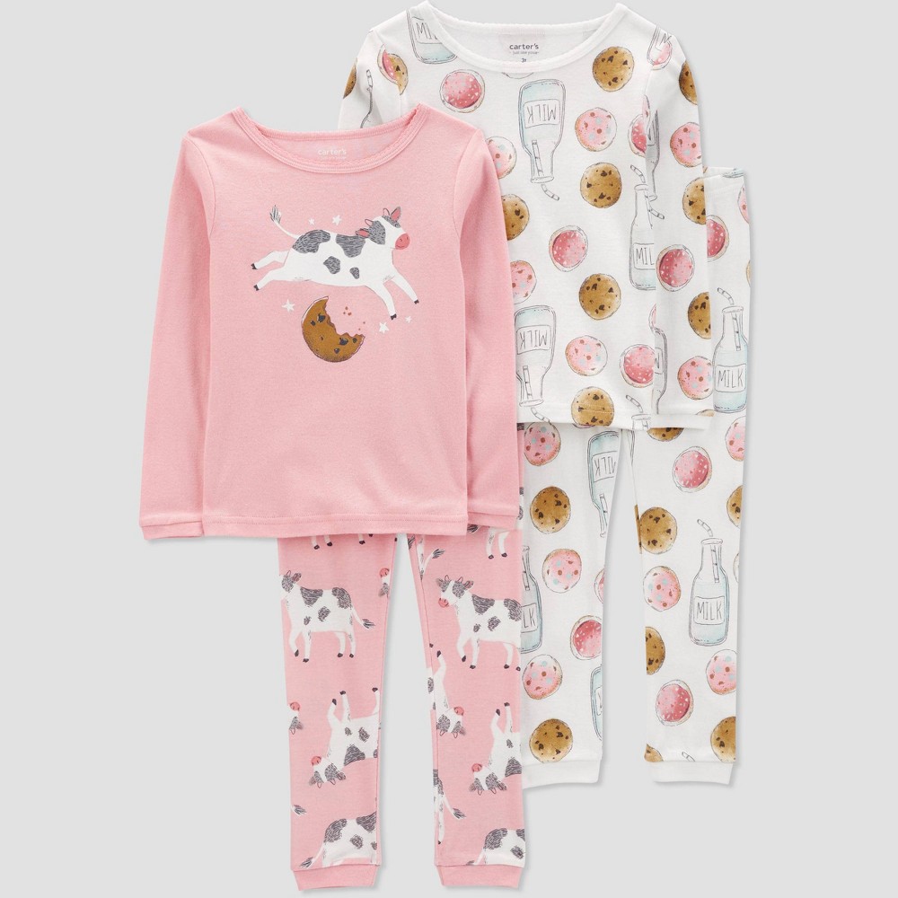 Photos - Other Textiles Carter's Just One You® Toddler Girls' 4pc Long Sleeve Cow Pajama Set - Pin