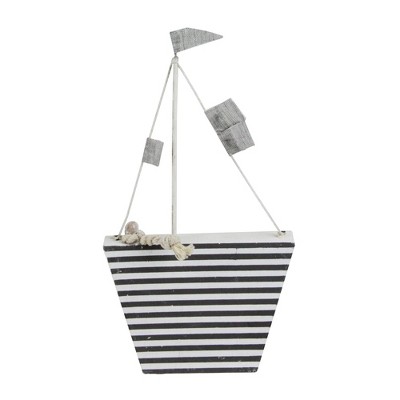 Northlight 8.75” Cape Cod Inspired White and Gray Striped Boat Table Top Decoration