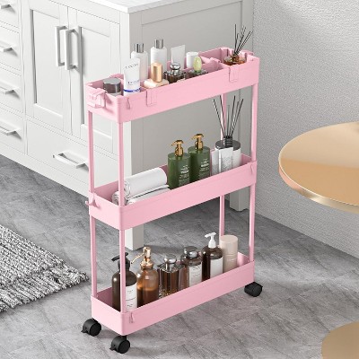 Acoinel Slim Storage Cart 3 Tier,Bathroom Organizer Rolling Utility,Mobile Shelving Unit Slide Out for Office, Kitchen