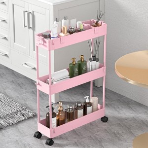 Acoinel Slim Storage Cart 3 Tier,Bathroom Organizer Rolling Utility,Mobile Shelving Unit Slide Out for Office, Kitchen - 1 of 4