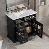 MAYEERTY 36" Bathroom Vanity Ceramic Sink Top 4 Drawers 1 Soft-Close Door Freestanding Metal Handles Black - 2 of 4