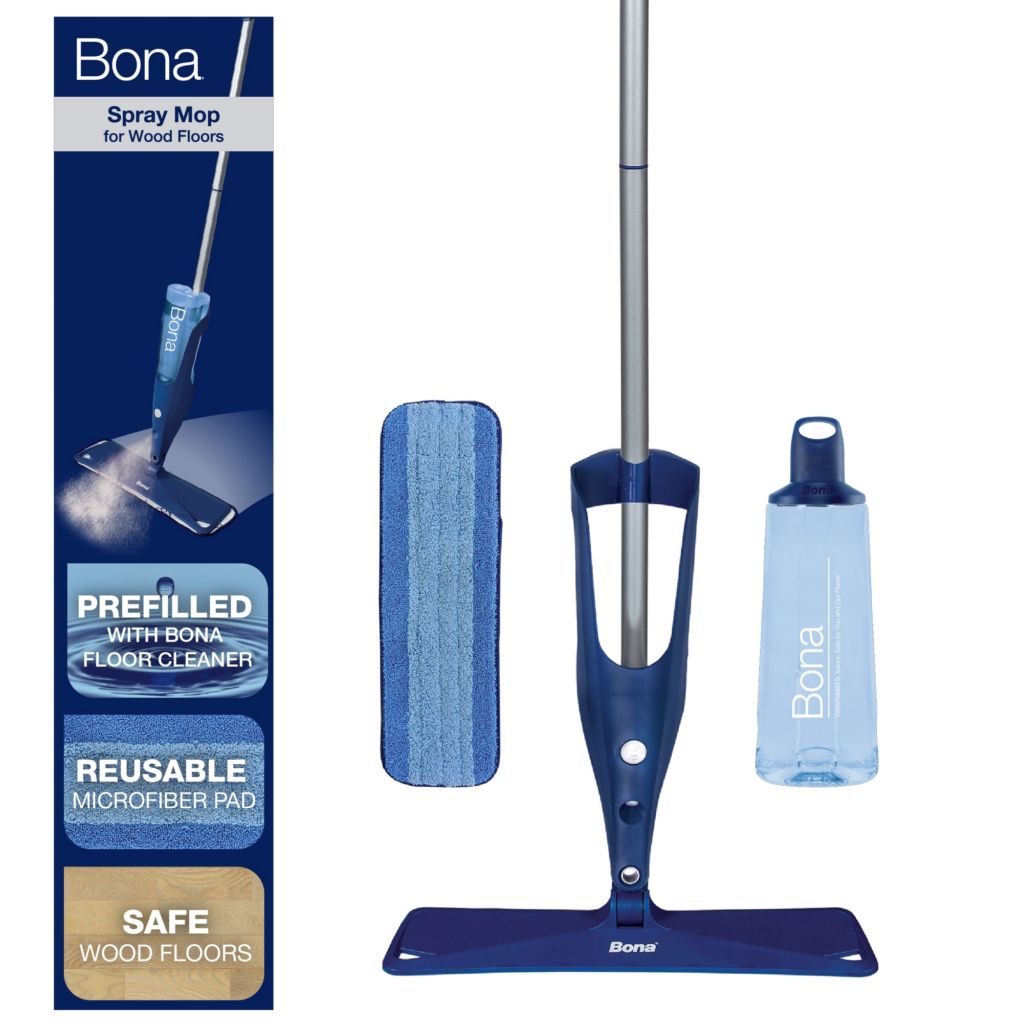 Bona Wood Floor Mop Starter Kit - 1 Spray Mop, 1 Reusable Microfiber Mopping Pad, 1 Refillable Wood Floor Cleaner Liquid