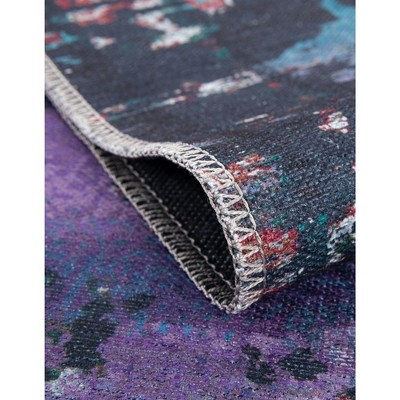 Multi Blue Medallion Square Washable Area Rug