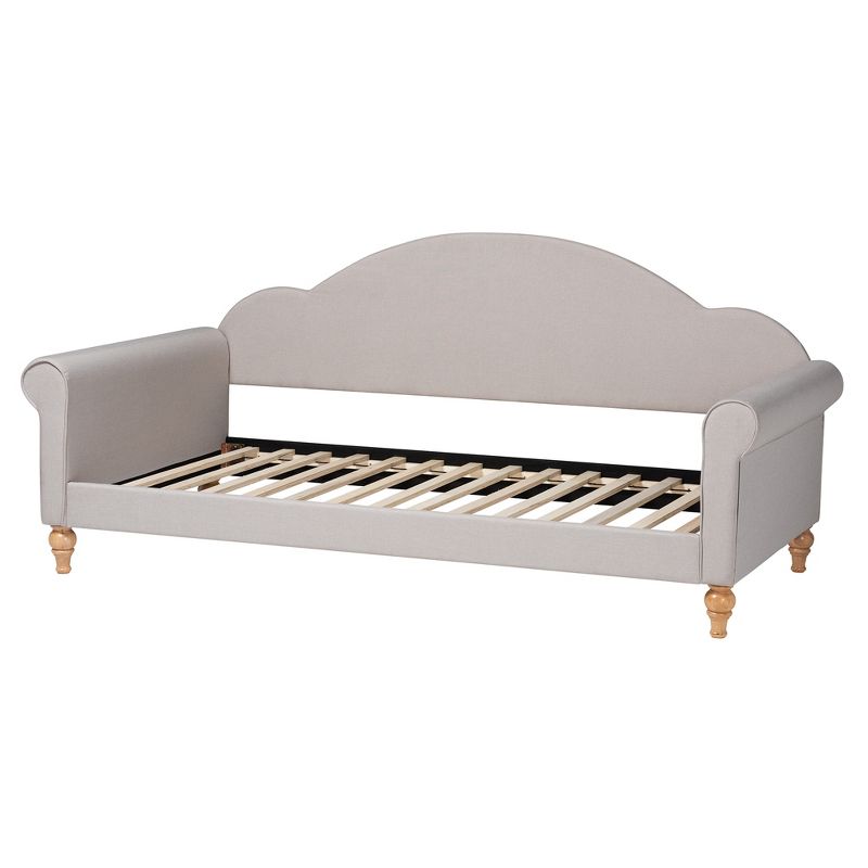 Baxton Studio Chaise Classic and Traditional Light Grey Fabric and Natural Brown Finished Wood Twin Size Daybed, 4 of 10