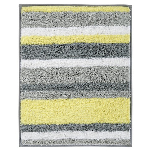 Interdesign Microfiber Square Stripz Rug Gray Yellow 21 X 17