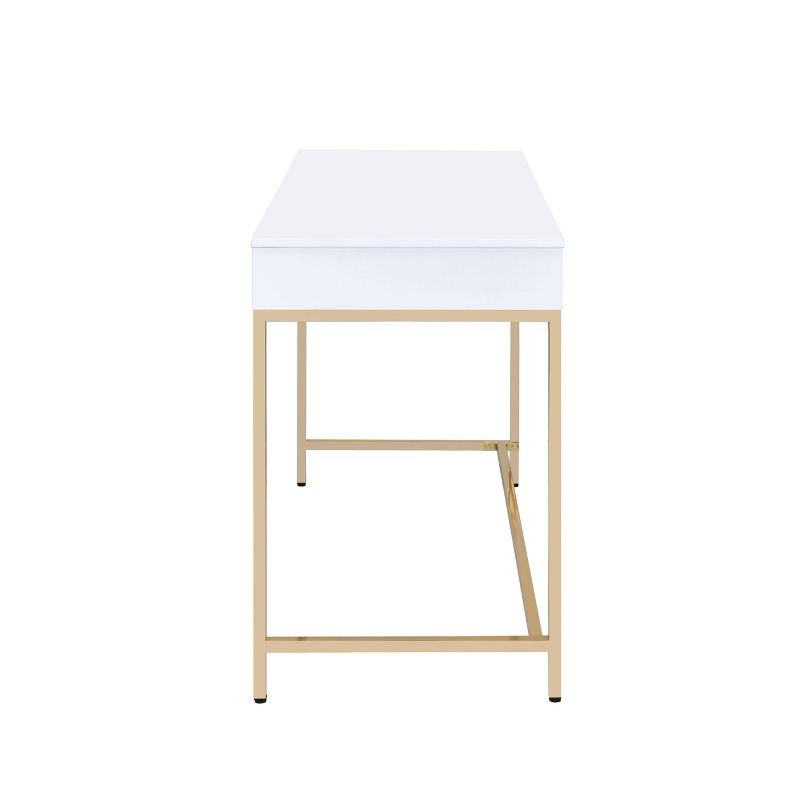 Ottey 2 Drawer Desk White High Gloss/Gold - Acme Furniture, 6 of 10