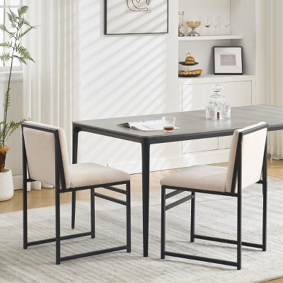 Set of 2 Modern Upholstered Dining Chairs with Linen Cushions & Metal Frame,Minimalist Style Kitchen Chairs-The Pop Home
