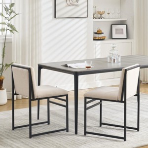 Set of 2 Modern Upholstered Dining Chairs with Linen Cushions & Metal Frame,Minimalist Style Kitchen Chairs-The Pop Home - 1 of 4