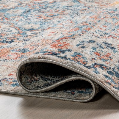 Rust and Blue Medallion Synthetic Area Rug, 6' 7" x 9'