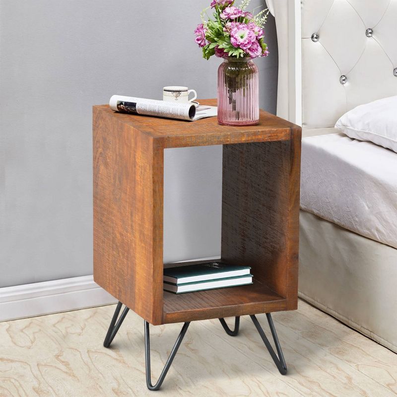 22&#34; Textured Cube Shape Wooden Nightstand with Angular Legs Brown/Black - The Urban Port, 6 of 9