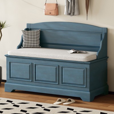 Shoe Storage Bench with Cushion,Retro Entryway Bench with Hidden Storage,Hallway Chest with Soft Close Lid-Maison Boucle