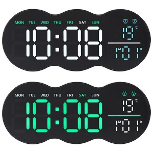 REGALWOVEN 2 Pcs Digital Plastic Temperature Display Auto-Dimming Large Wall Clock 11 x 4.5 Inches - 1 of 4