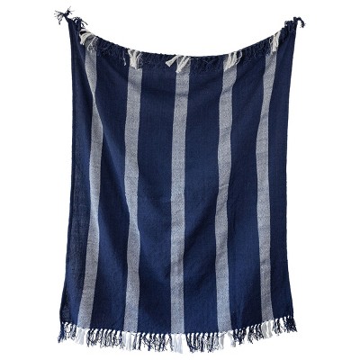 Image of Striped Outdoor Throw Blanket Blue Polyester by Foreside Home & Garden