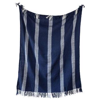 Striped Outdoor Throw Blanket Blue Polyester by Foreside Home & Garden