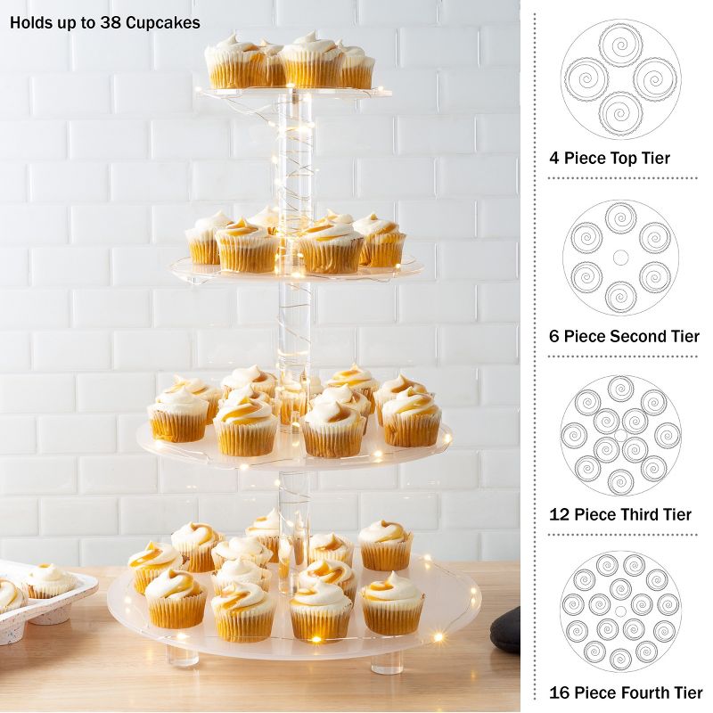 4-Tier Cupcake Stand - Round Acrylic Display Stand with LED Lights for Birthday, Tea Party, or Wedding Dessert Tables by Great Northern Party, 5 of 12