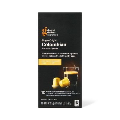 Signature Colombian Espresso Pods Espresso Roast Coffee - 0.183oz/10ct - Good & Gather™