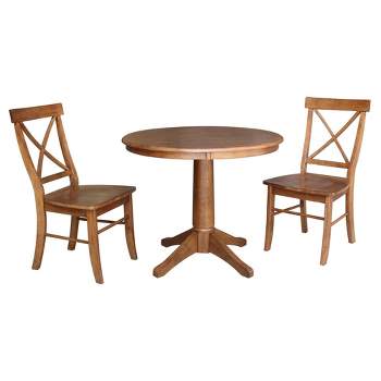 36" David Round Top Pedestal Table with 2 X Back Chairs - International Concepts