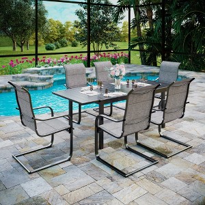 Captiva Designs 7pc Patio Dining Set with Steel Frame Rectangle Table & C-spring Sling Chairs - 1 of 4
