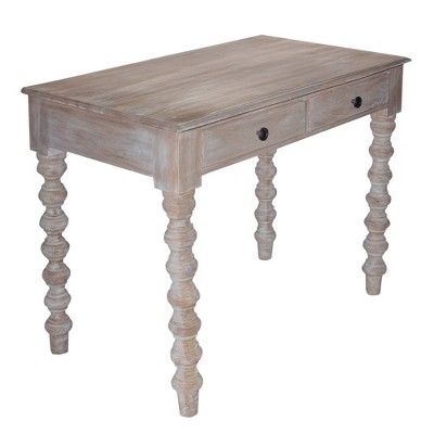 2 Drawer Classic Wooden Desk with Turned Leg Support Brown - The Urban Port