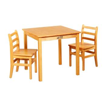 ECR4Kids 30in D Round Hardwood Table with 28in Legs and Two 16in Chairs, Kids Furniture
