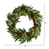 Nearly Natural 24” Cedar, Eucalyptus and Berries Artificial Christmas Wreath - 2 of 4