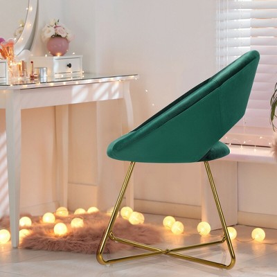 Set of 2 Dark Green Velvet Upholstered Arm Chairs with Gold Metal Legs