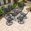 7-Piece Rectangle Cast Aluminum Outdoor Patio Dining Set with Swivel Chairs & Blue Cushions & Umbrella Hole - 2 of 4