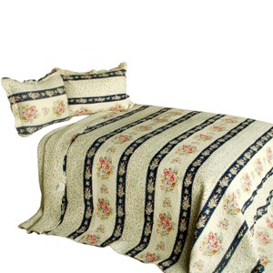 Slickblue 3PC Cotton Vermicelli-Quilted Patchwork Quilt Set, Full/Queen Size with 2 Shams, 12 Patterns - 1 of 4