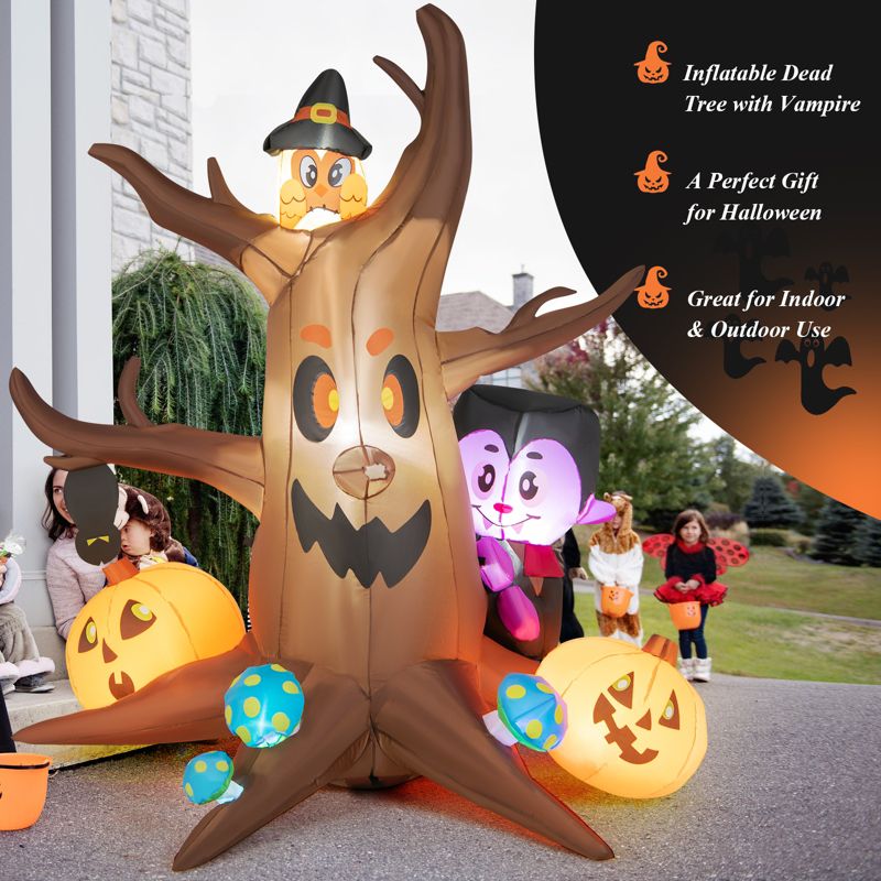 Tangkula 6 FT Tall Halloween Inflatable Decoration Outdoor Blow Up Dead Tree with Vampire Owl Bat Pumpkin Bright LED & RGB Lights, 4 of 11