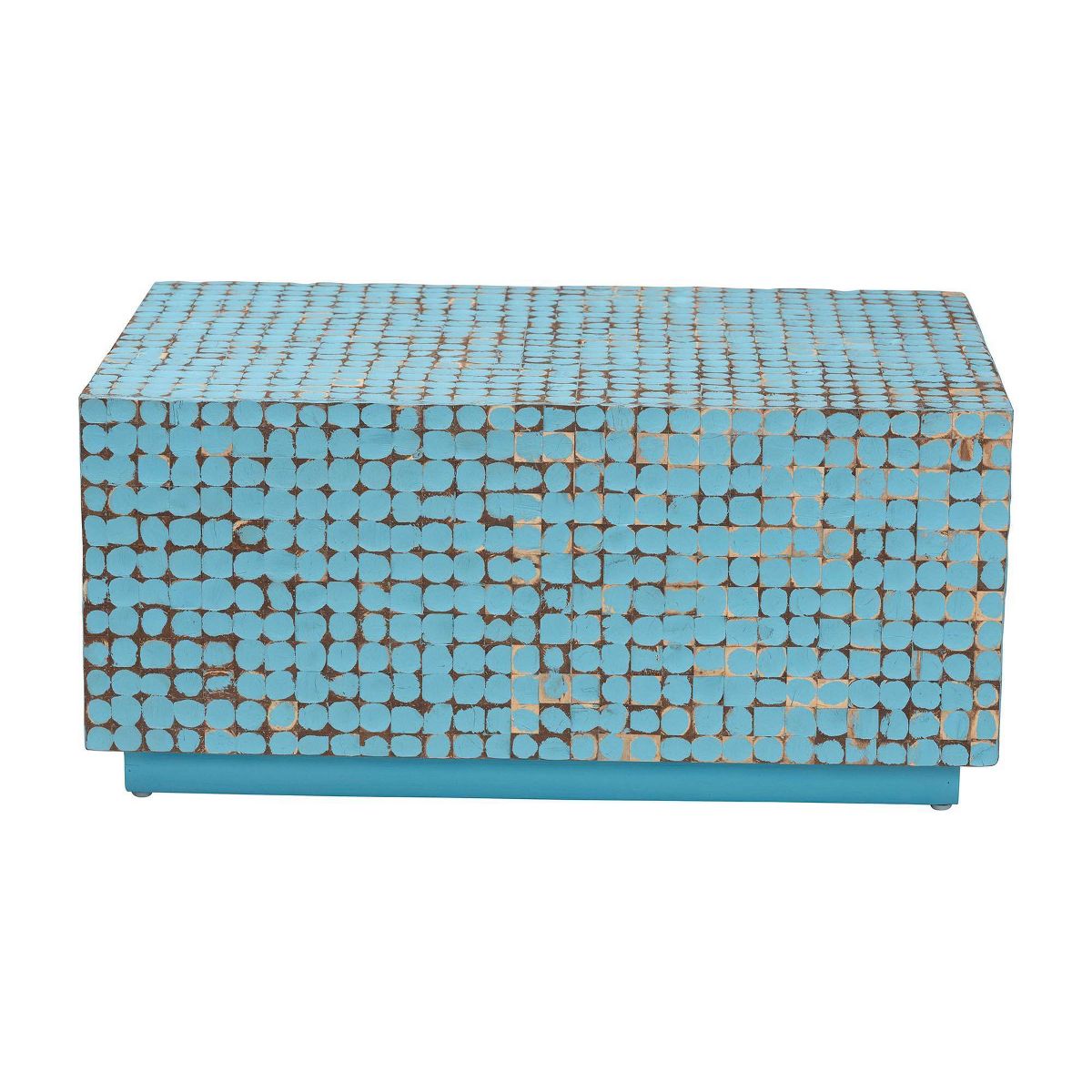 bali & pari Nitza Coconut Shell and Acacia Wood Coffee Table Blue