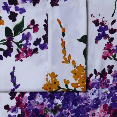 Full Blue Floral Print Microfiber Deep Pocket Sheet Set