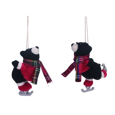 Transpac Felt Wool Skating Bear Ornament Set of 2 Christmas Home Decorations