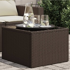 vidaXL Garden Table Brown PE Rattan, Powder-Coated Steel, Tempered Glass - 1 of 4