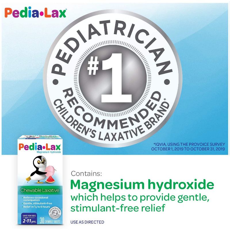Pedia-Lax Laxative Chewable Tablets for Kids - Ages 2-11 - Watermelon - 30ct, 5 of 10