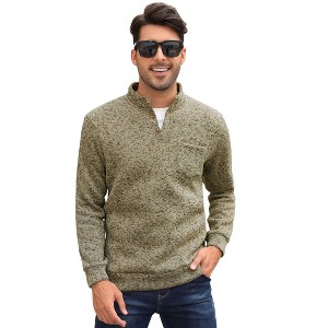 Men's Mock Neck Button-Front Sweatshirt - Long Sleeve Fleece Pullover with Chest Pocket - 1 of 4
