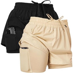 Ultra Performance Gym Shorts Women Pack of 2, Nylon Compression Workout Shorts Women with Liner - 1 of 4