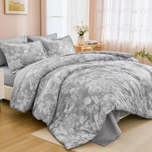 BAGOKIE 7 PCS Bed in a Bag Flower Reversible Comforter with Sheets Bedding Set - 1 of 4