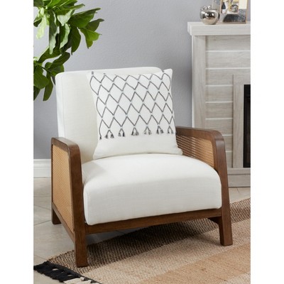 18" White Cotton Cord Appliqué Design Throw Pillow