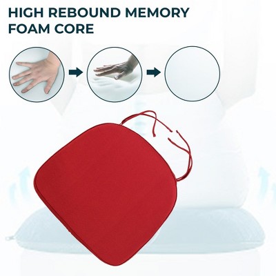 Red Memory Foam Dining Chair Cushion with Ties, Set of Two