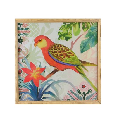 Raz Imports 14" Red and Green Love Bird Decorative Wooden Framed Print Wall Art