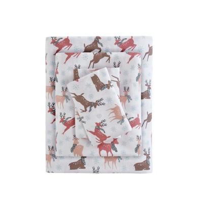 4 Pcs Ultra-Soft Novelty Printed Cotton Flannel Bedding Set, Premium Cozy Sheet Set for All Seasons, Queen / King Fitted Sheet, Flat Sheet