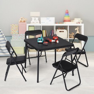 Metal Folding Chairs and Table, Leather Padded Folding Chairs with Comfortable Cushion, Upholstered Activity Table Set for Eating, Reading, Playing - 1 of 4