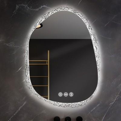 ARTLOGE 27.5/31.5/35.4in Irregular LED Bathroom Pebble Design LED Clear Backlit Illuminated Vanity Mirror