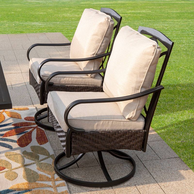 Captiva Designs 7pc Steel Outdoor Patio Dining Set with Swivel Chairs &#38; Metal Table with Umbrella Hole Black, 3 of 11