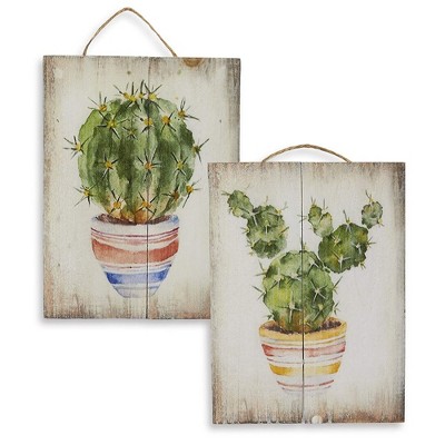 Juvale Wooden Wall Ornament - 2-Piece Small Hanging Decorations Cactus Design, Natural Decor Living Room, Hallway Dining Room, 8 x 5.9 x 0.9 inches