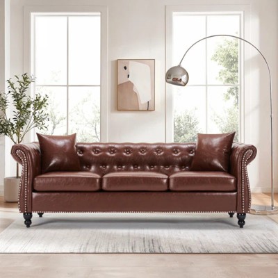 Buenhomino Chesterfield Faux Leather Sofa – Classic 3-Seater with Rolled Arms & Tufted Back, Upholstered Couch for Living Room or Bedroom
